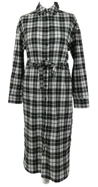 Dámské černo-bílé kostkované košilové šaty s páskem 