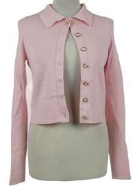 Dámský růžový propínací crop svetr s límečkem 