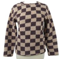 Dámská světlerůžovo-vínová kostkovaná huňatá mikina Primark 