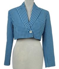 Nové - Dámský modrý kostkovaný crop blejzr Zara 