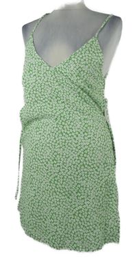 Dámské zeleno-bílé kytičkované šaty se zavazováním Shein 