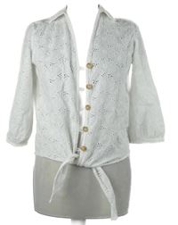 Dámská bílá madeirová halenka s uzlem 