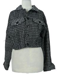 Dámská černo-bílá vzorovaná crop pletená bunda 