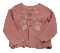 Růžový propínací svetr s kytičkami Mothercare
