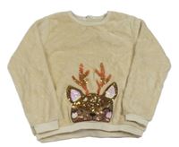 Béžová chlupatá mikina se sobem z flitrů H&M