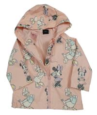Světlerůžová nepromokavá podzimní bunda s Minnie a Daisy a kapucí Disney