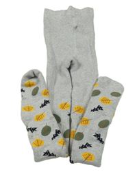 Světlešedé teplé punčocháče s listy Lupilu