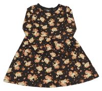 Hnědé bavlněné šaty s labutěmi C&A