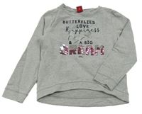 Šedá mikina s nápisem a motýlky z flitrů Esprit