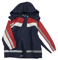 Tmavomodro-červreno-bílá nepromokavá jarní bunda s kapucí 