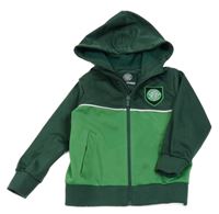 Tmavozeleno-zelená sportovní propínací mikina s nášivkou a kapucí 