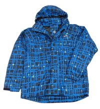 Modro-černo-žlutá kostkovaná šusťáková jarní funkční bunda s logem a kapucí McKinley