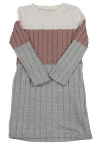 Šedo-růžovo-vínové pletené šaty Shein