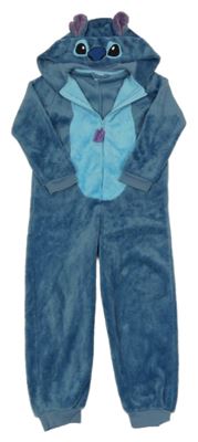 Modro-barevná chlupatá kombinéza s kapucí - Stitch 