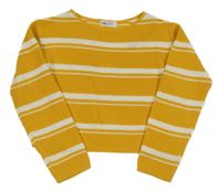 Tmavožluto-bílý pruhovaný crop svetr H&M
