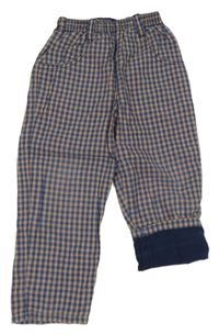 Modro-žluto-oranžové kostkované podšité kalhoty 