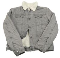 Šedá riflová zateplená bunda s beránkem 