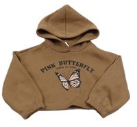 Hnědá crop mikina s nápisem a kapucí Shein