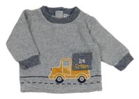 Tmavomodro-bílá melírovaná teplá mikina s nákladním autem a kapsou 