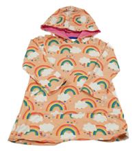 Lososové teplákové šaty s duhami a kapucí 