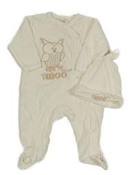 2set - Smetanový sametový overal se sovou + čepice Early Days