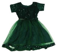 Tmavozelené sametovo/tylové šaty s flitry 