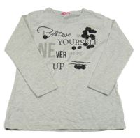 Světlešedé melírované triko s nápisem a flitry