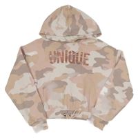 Pudrovo-bílá, army crop mikina s nápisem a kapucí River Island