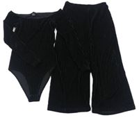 2set - Černé sametové žebrované body + kalhoty New Look