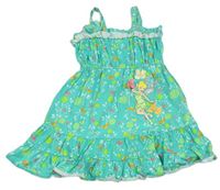 Tyrkysové bavlněné šaty s kytičkami a Tinker Bell Disney