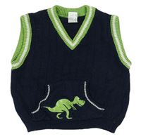 Tmavomodro-zelená pletená vesta s dinosaurem 