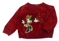 Červený žinylkový svetr s Minnií a flitry Disney