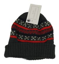 Nové - Tmavošedo-červeno-tmavomodrá vzorovaná čepice 