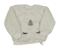 Bílá kožešinová mikina s jednorožcem Nutmeg