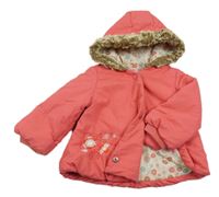 Korálová šusťáková zimní parka s kytičkami a kapucí M&S