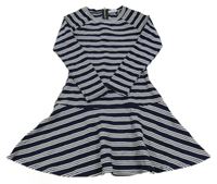 Tmavomodro-bílé pruhované úpletové šaty 