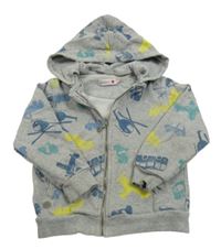 Šedá propínací mikina s dopravními prostředky a kapucí Boboli