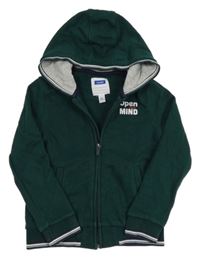 Tmavozelená propínací mikina s nápisem a kapucí Okaidi