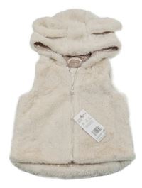 Nové - Smetanová kožešinová podšitá vesta s kapucí F&F