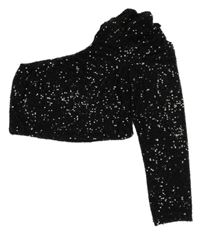 Černá flitrová crop halenka s jedním rukávem 