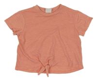 Světlerůžové crop tričko s uzlem Zara 