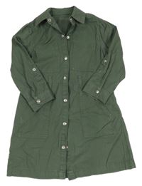 Khaki plátěné propínací šaty Nutmeg