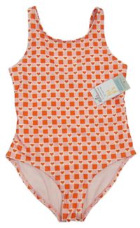 Nové - Červeno-růžové kostkované jednodílné plavky se srdíčky Primark