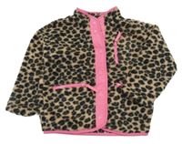Béžovo-černo-růžová huňatá propínací mikina s leopardím vzorem Dunnes