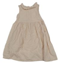 Růžovo-bílé pruhované krepové šaty s límečkem H&M