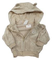 Béžová sametová propínací mikina s medvídkem a kapucí H&M