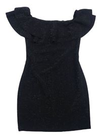 Černé melírované slavnostní šaty se třpytkami a volánky New Look