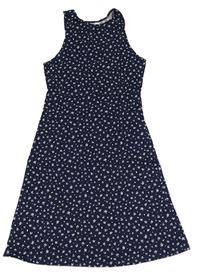 Tmavomodro-bílé kytičkované šaty H&M