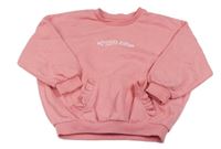 Korálová oversize mikina s nápisy a srdíčky a kapsou s volánky Matalan