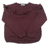 Mahagonový melírovaný svetr s volánkem H&M